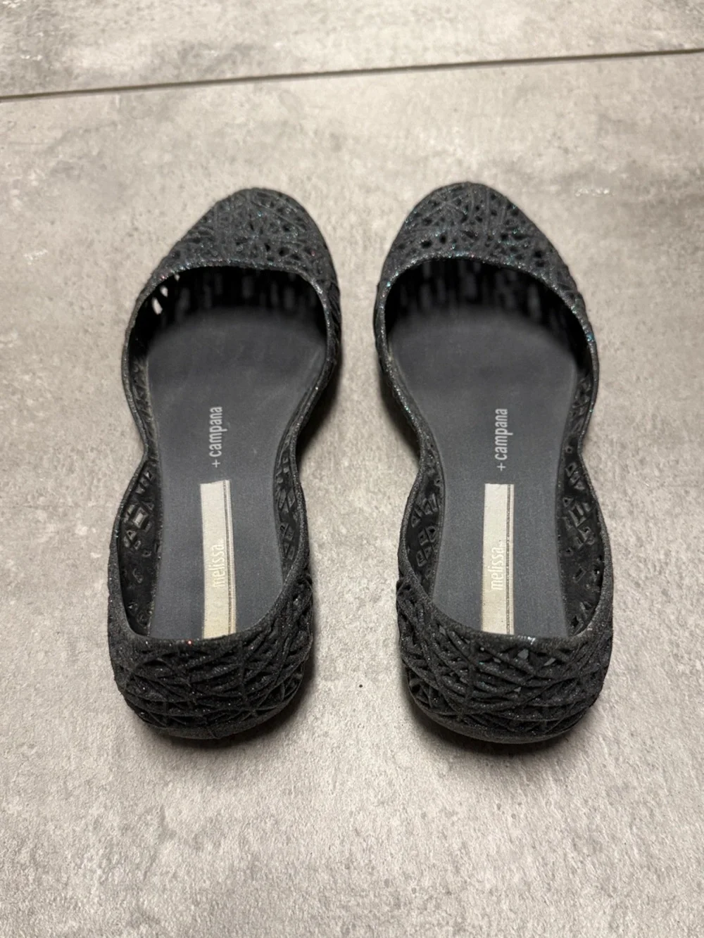 Melissa + Campana Zig Zag jelly flats in black glitter